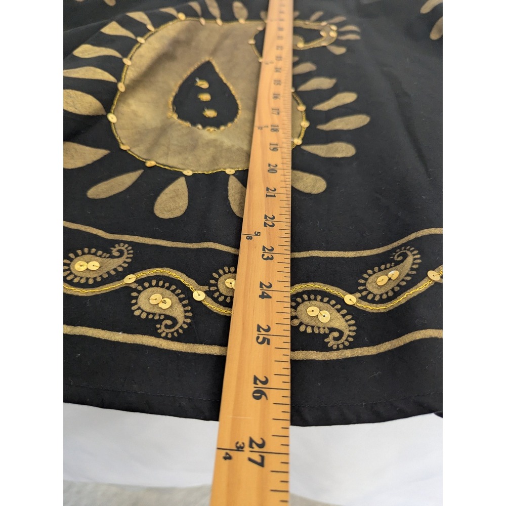 Ashro Paisley Sequin Skirt Womens XL Black Gold Cotton Boho Gypsy Midi Flare - Picture 7 of 8